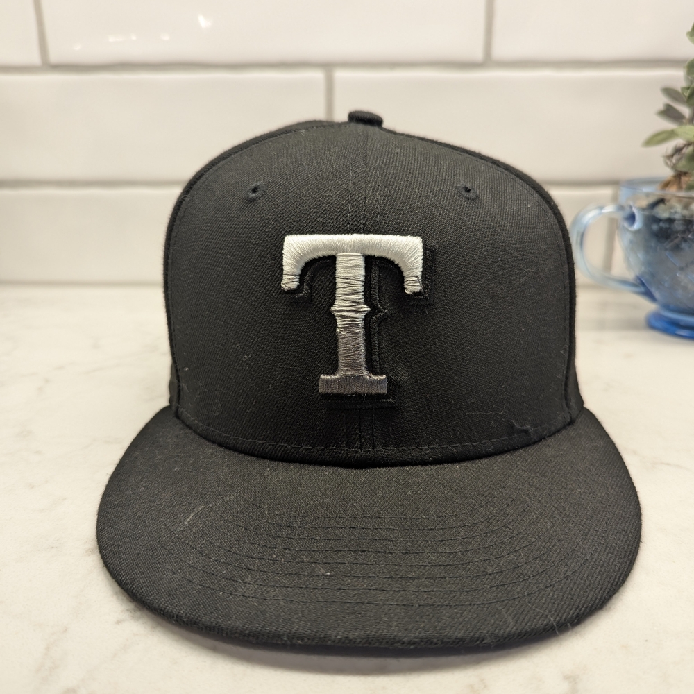 Texas Rangers New Era Black Hat with White Logo